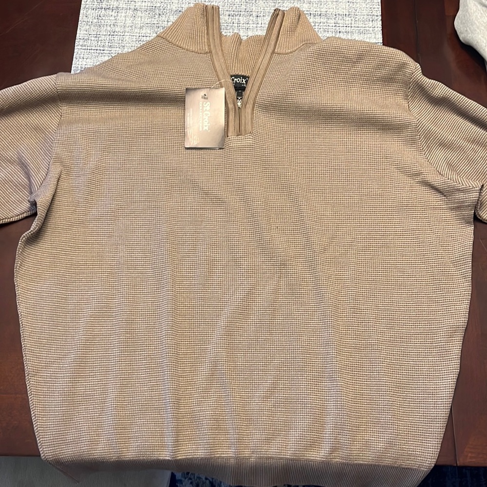 Beige/ Tan Quarter Zip St. Croix sweater.